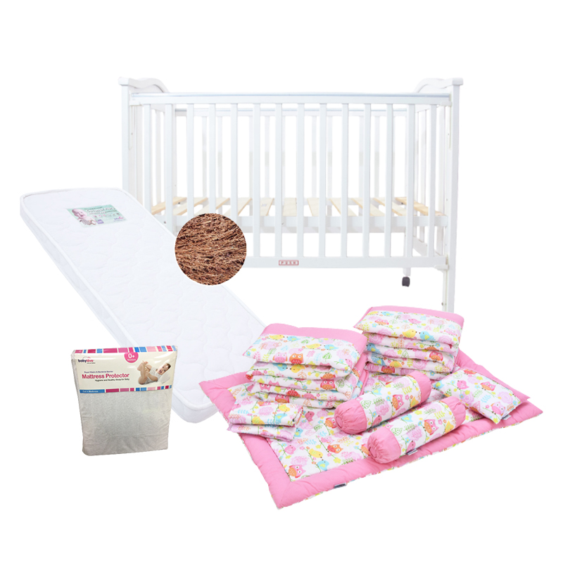 Babylove Best Convertible Baby Cot Package with Coconut Fiber Mattress + Full Bedding Set + Mattress Protector + Delivery + Installation + Free Gift $39 (130x70cm)