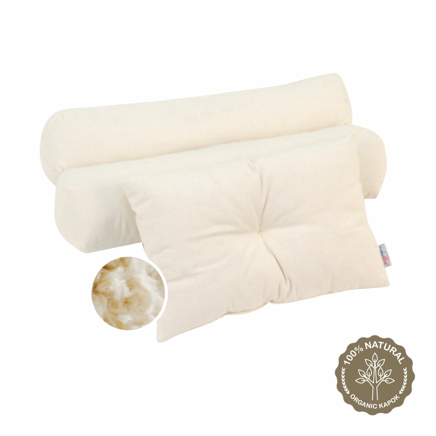 Babylove 100% Organic Kapok Dimple Pillow & Bolster Set with Case