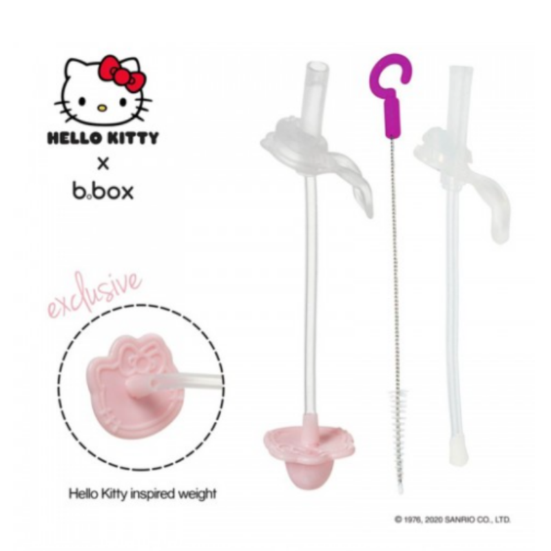 b.box Hello Kitty Sippy Cup Replacement Straw and Cleaner - Candy Floss (2 Straws + 1 Brush)
