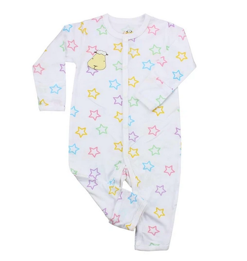 Baa Baa Sheepz Romper with Snap / Middle Button - Colourful Star / White