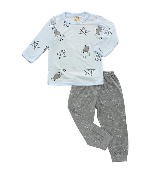 Baa Baa Sheepz Long Sleeve Shirt & Long Pants Pyjamas Set - Big Star & Sheepz / Blue + Big Sheepz / Grey
