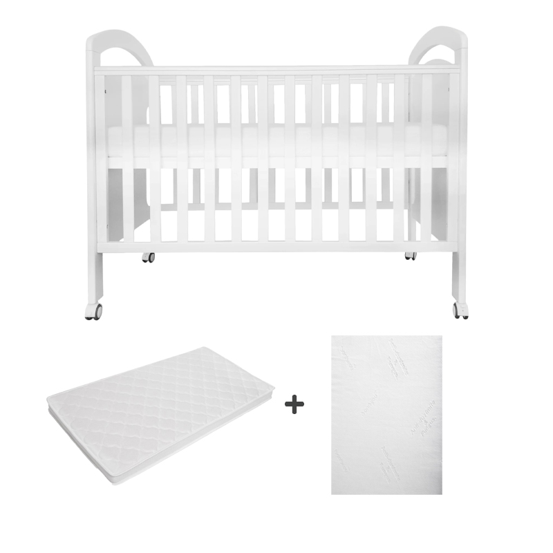 Bonbijou Osito 5-in-1 Baby Cot + Snug Cool & Safe Washable Mattress + Bamboo Fitted Sheet Bundle