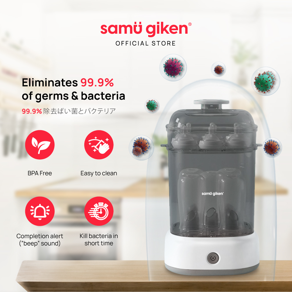 Samu Giken Baby Bottles Sterilizer & Steamer with Big Capacity + 1 Year Warranty