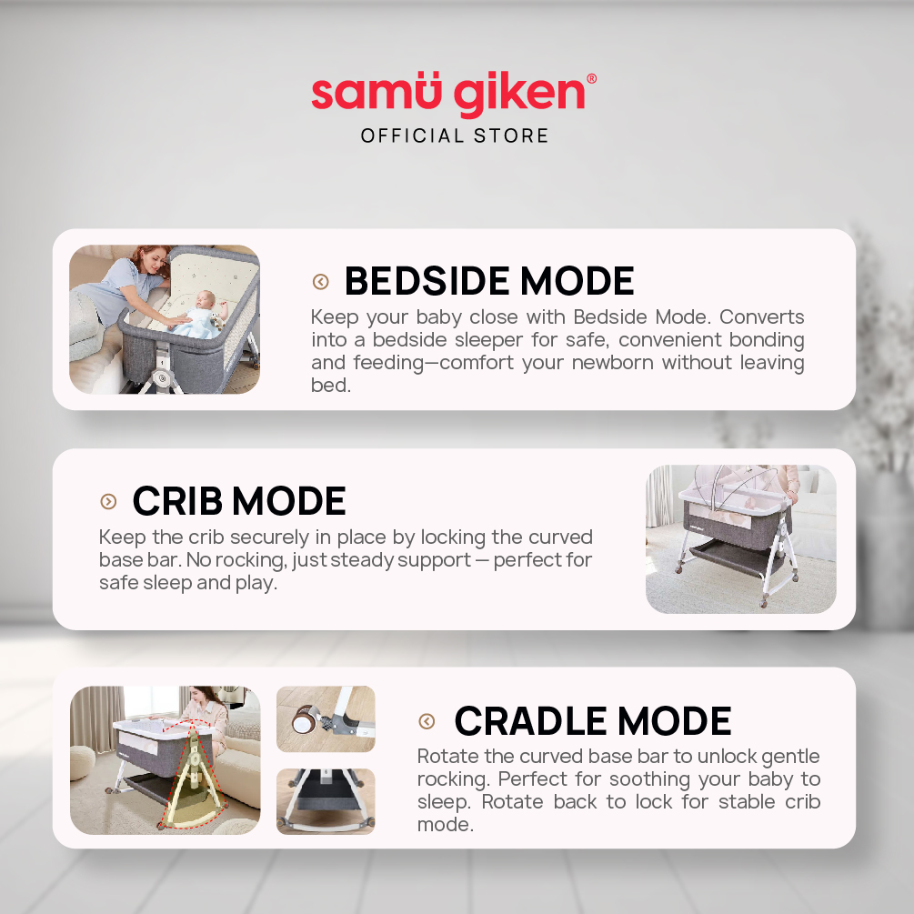 Samu Giken Baby Cot With Storage Basket (Model:BC-COT-858-GREY)
