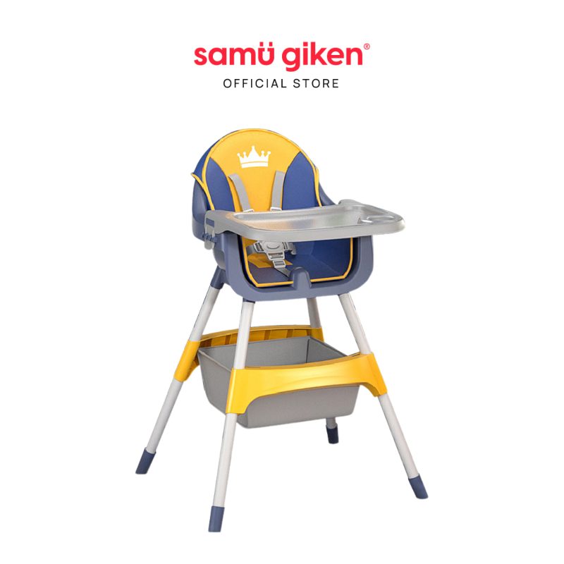 Samu Giken Portable and Adjustable Baby High Chair with Double Dining Tray BHC-907 - Blue & Yellow
