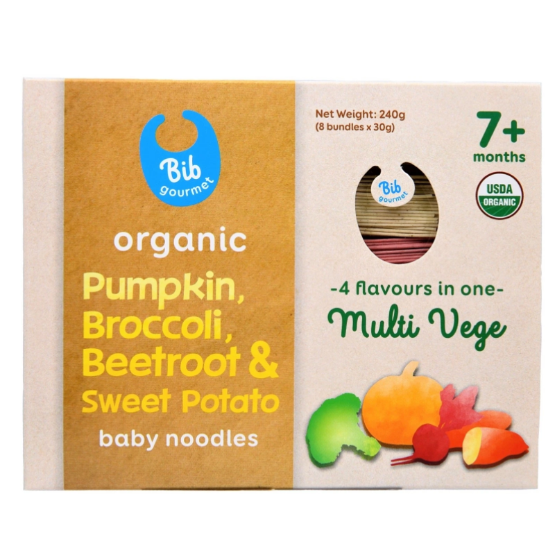 Bib Gourmet Organic Pumpkin, Broccoli, Beetroot & Sweet Potato Baby Noodles 8x30g