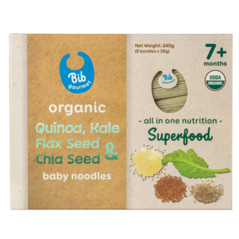 Bib Gourmet Organic Quinoa, Kale Flax Seed & Chia Seed Baby Noodles 8x30g
