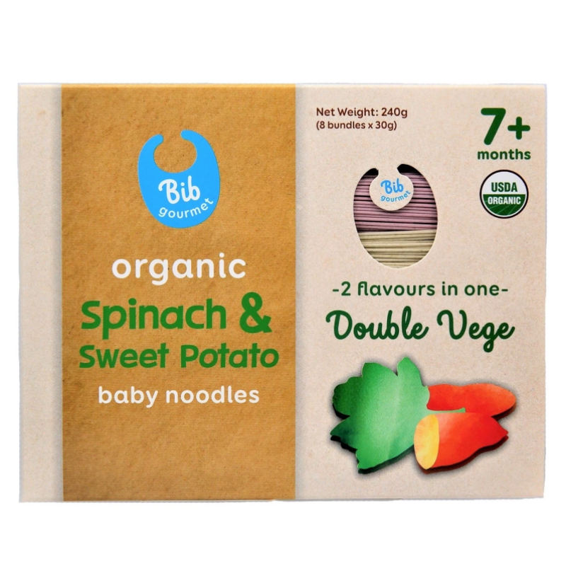 Bib Gourmet Organic Spinach & Sweet Potato Baby Noodles 8x30g