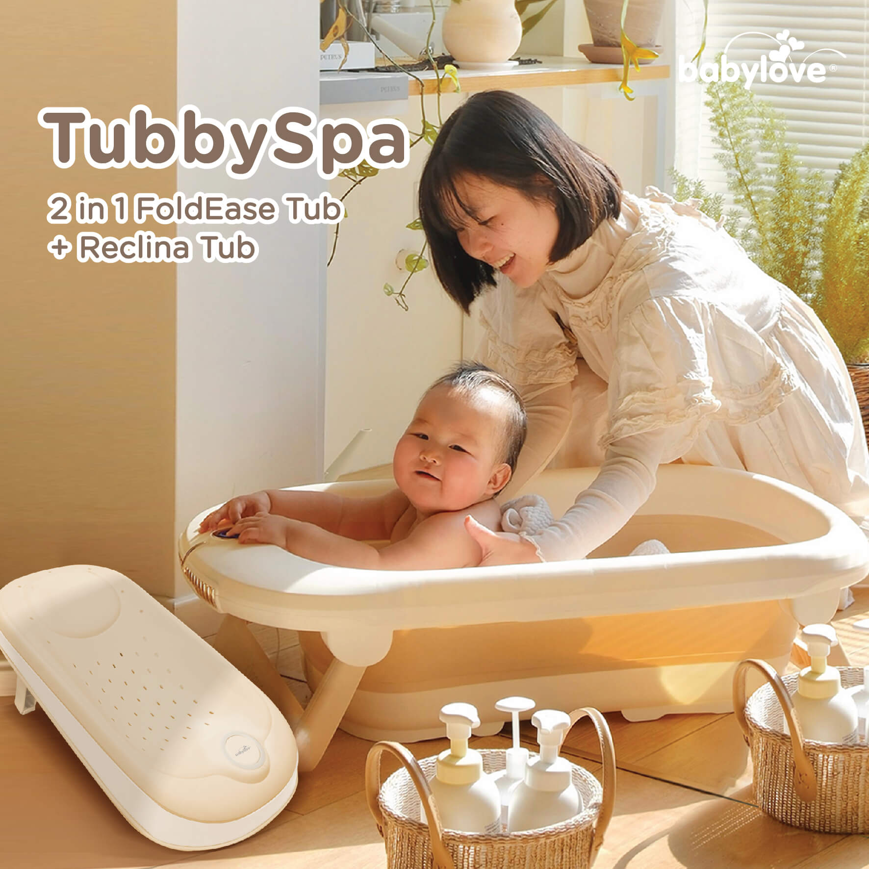 Babylove Premium Tubby Spa 2 in 1 Fold Ease Tub + Reclina Tub XL Size