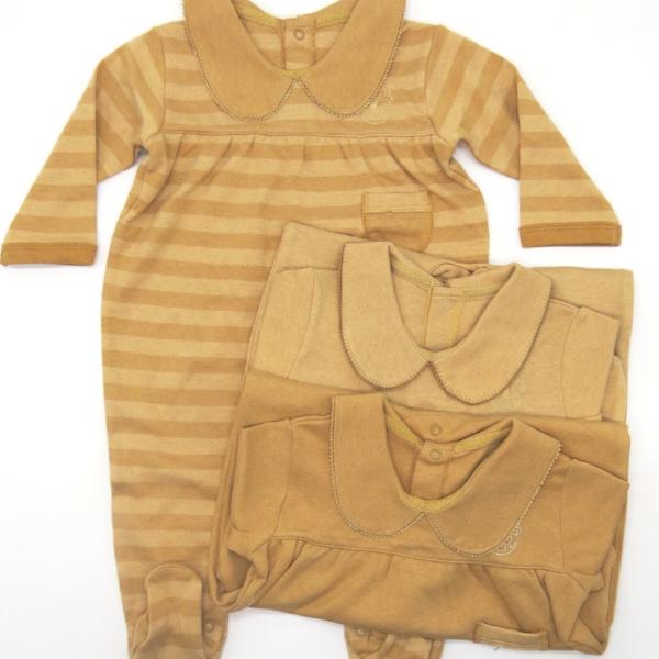 baby-fair Baby Piper Collar Mid Sleeve Romper with Socks 100% Organic Cotton Dye-Free (1105) Brown Stripes