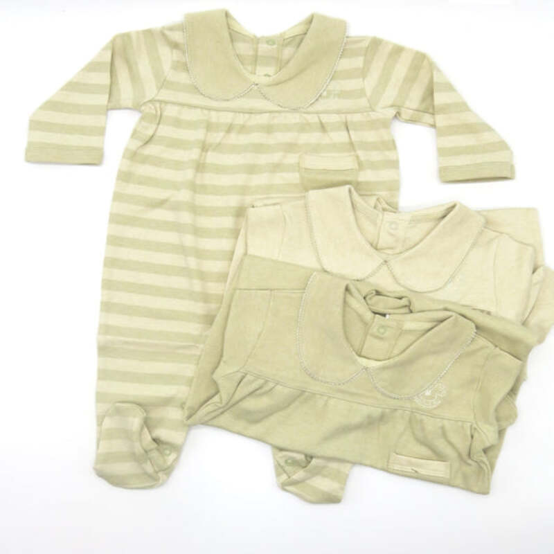 baby-fair Baby Piper Collar Mid Sleeve Romper with Socks 100% Organic Cotton Dye-Free (1105) Green Stripes