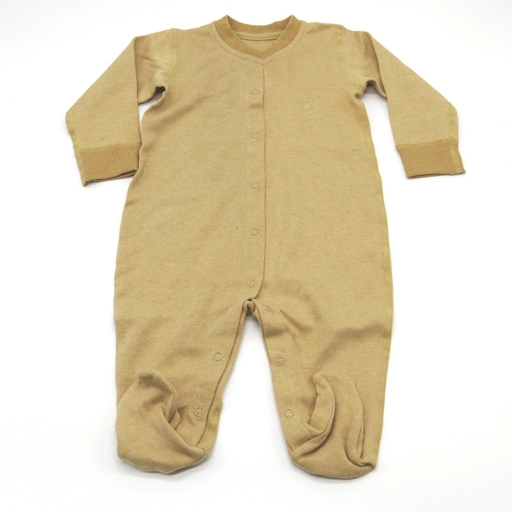 Baby Piper Long Sleeve Romper w Socks 100% Organic Cotton Dye-Free (1107) Brown