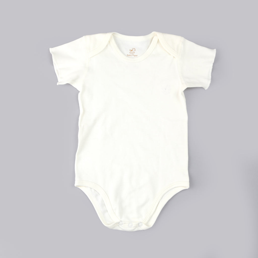 Baby Piper Short Sleeve Onesie 100% Organic Cotton Dye-Free (1115) White