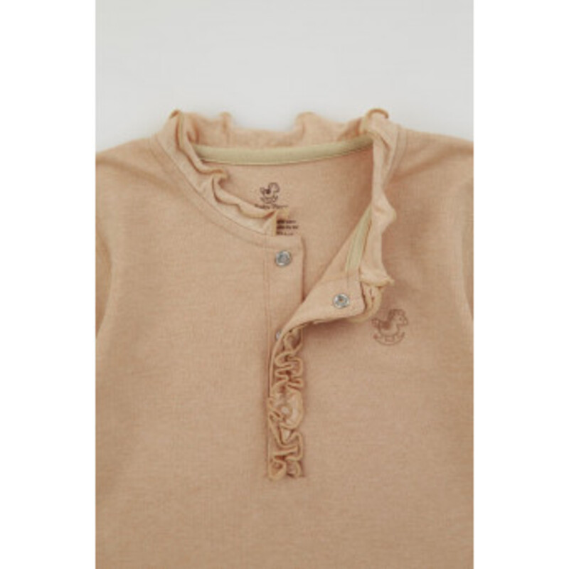 Baby Piper Long Sleeve Top with Ruffles 100% Organic Cotton Dye-Free (1130) Brown
