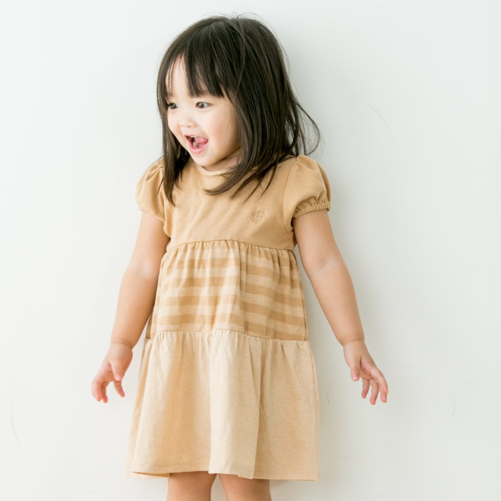 Baby Piper Round Neck Short Sleeve Dress 100% Organic Cotton Dye-Free (1132) Brown