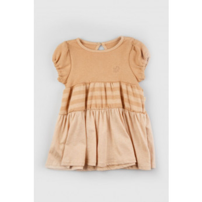 Baby Piper Round Neck Short Sleeve Dress 100% Organic Cotton Dye-Free (1132) Brown