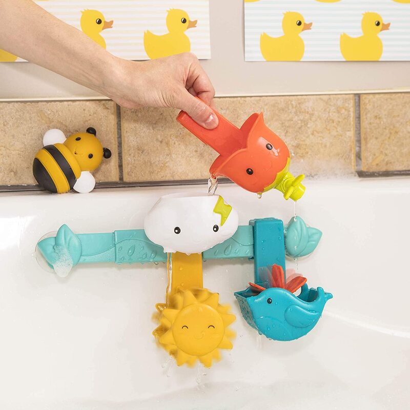 Battat Rain & Shine Bath Bar, 6 Removable Pieces & 2 Suction Cups Best Bath Toys for Toddlers Spin N Squirt