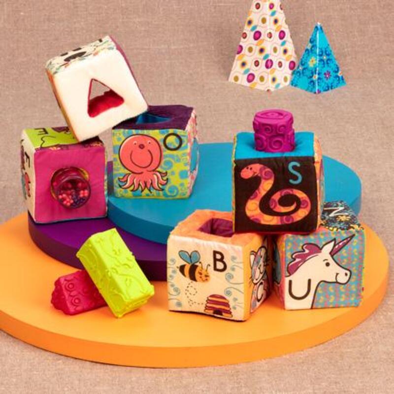 B.Toys ABC Block Party 6 Fabric Blocks with 5 Various Insert Pieces in 1 Reusable Bag