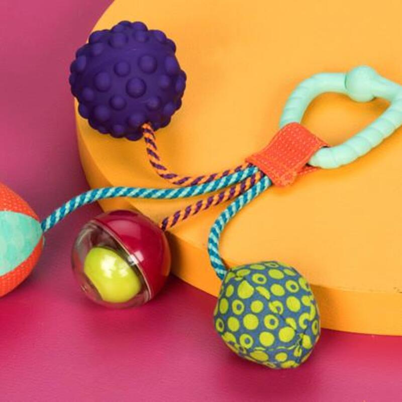 B.Toys Sounds So Squeezy Rattle Balls with Teething Ring