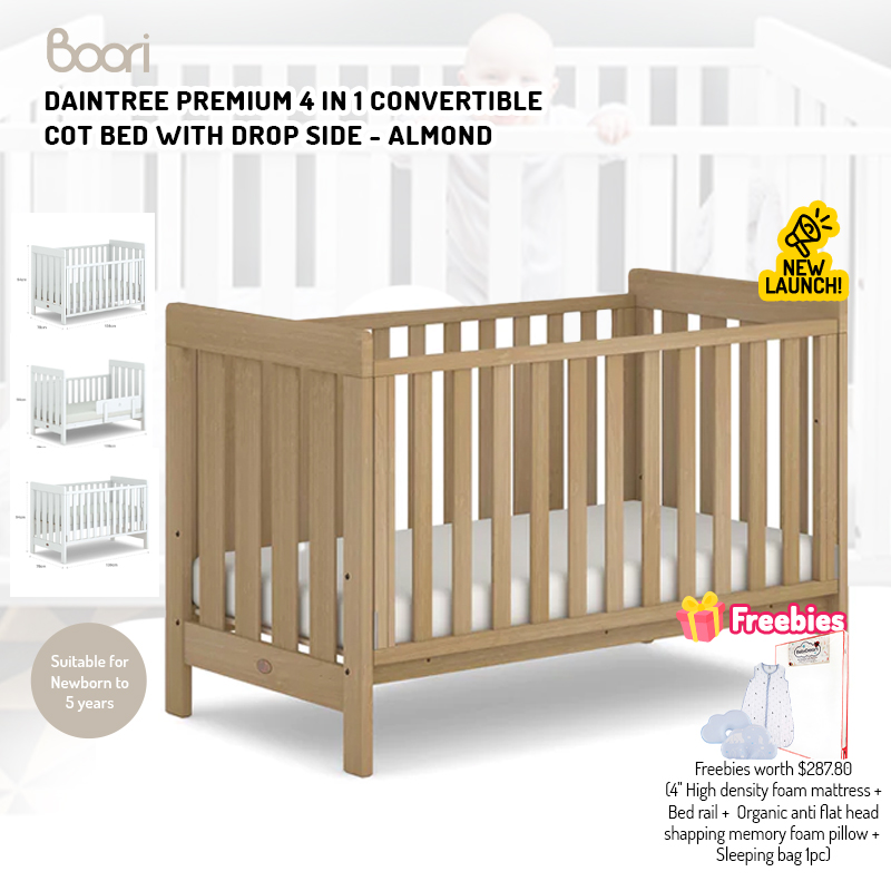 Boori Daintree Premium 4-in-1 Convertible Cot with Dropside + FREE Gifts worth $287.80 + PWP Available!