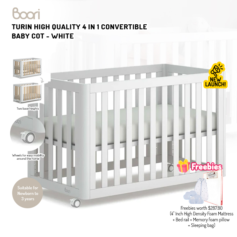 Boori Turin 4-in-1 Convertible Cot (Barley) + FREE Gifts worth $287.80 + PWP Available!
