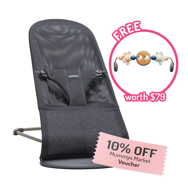 BabyBjorn Bouncer Bliss (Mesh) - Anthracite + FREE Bouncer Wooden Toy (worth $79!)