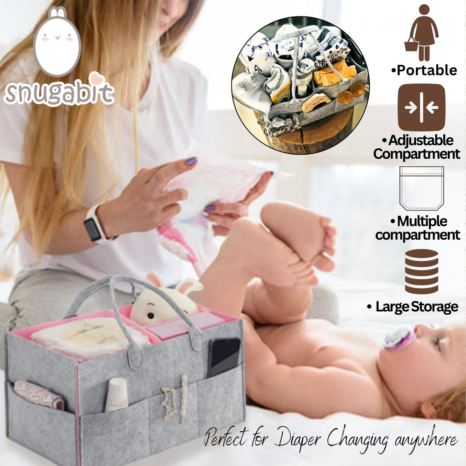 Snugabit  Baby Diaper Caddy Bag Organizer