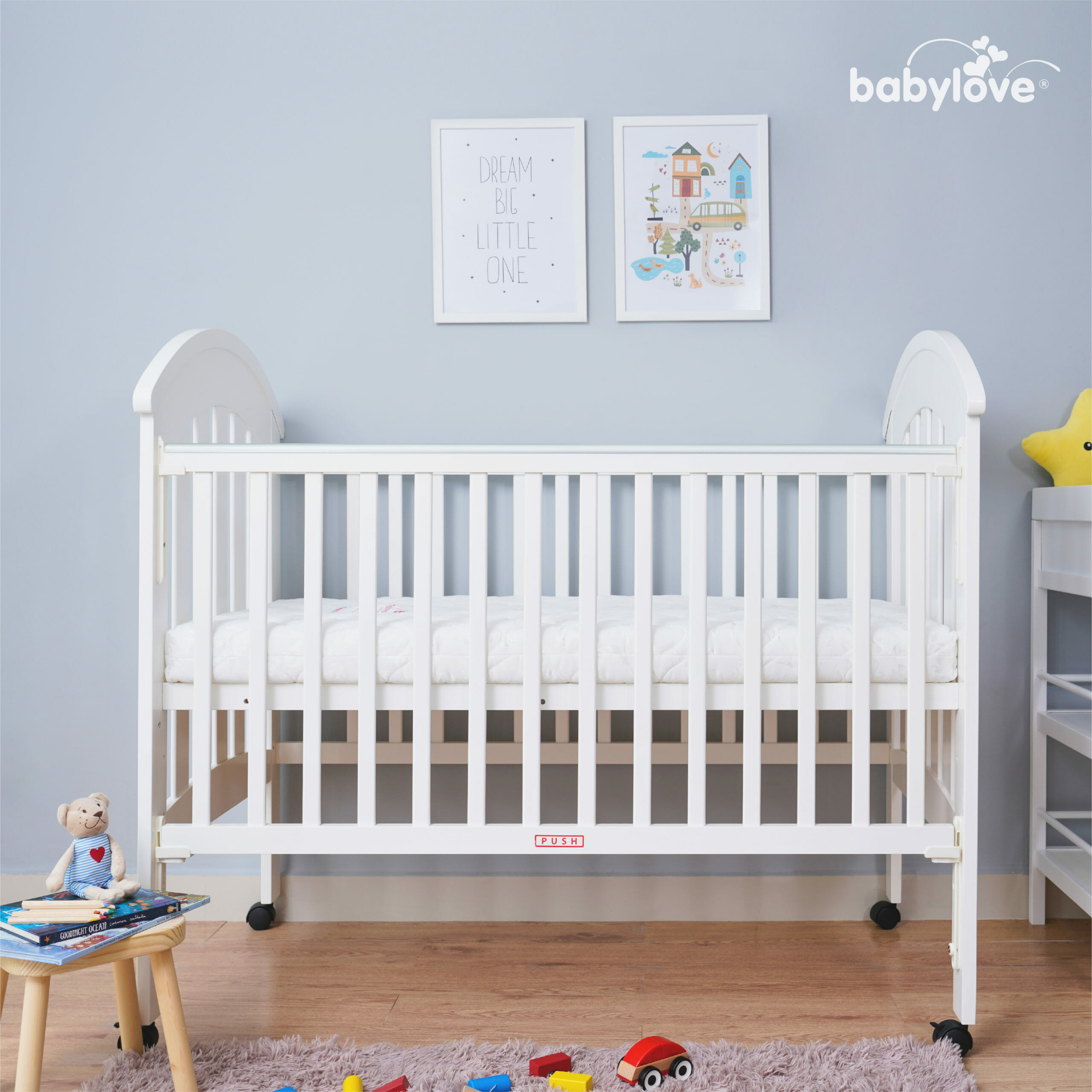 Babylove 4 in 1 Tory Cot Bed Solid Meranti Wood 130x70cm (NB TO 5 Years Old)