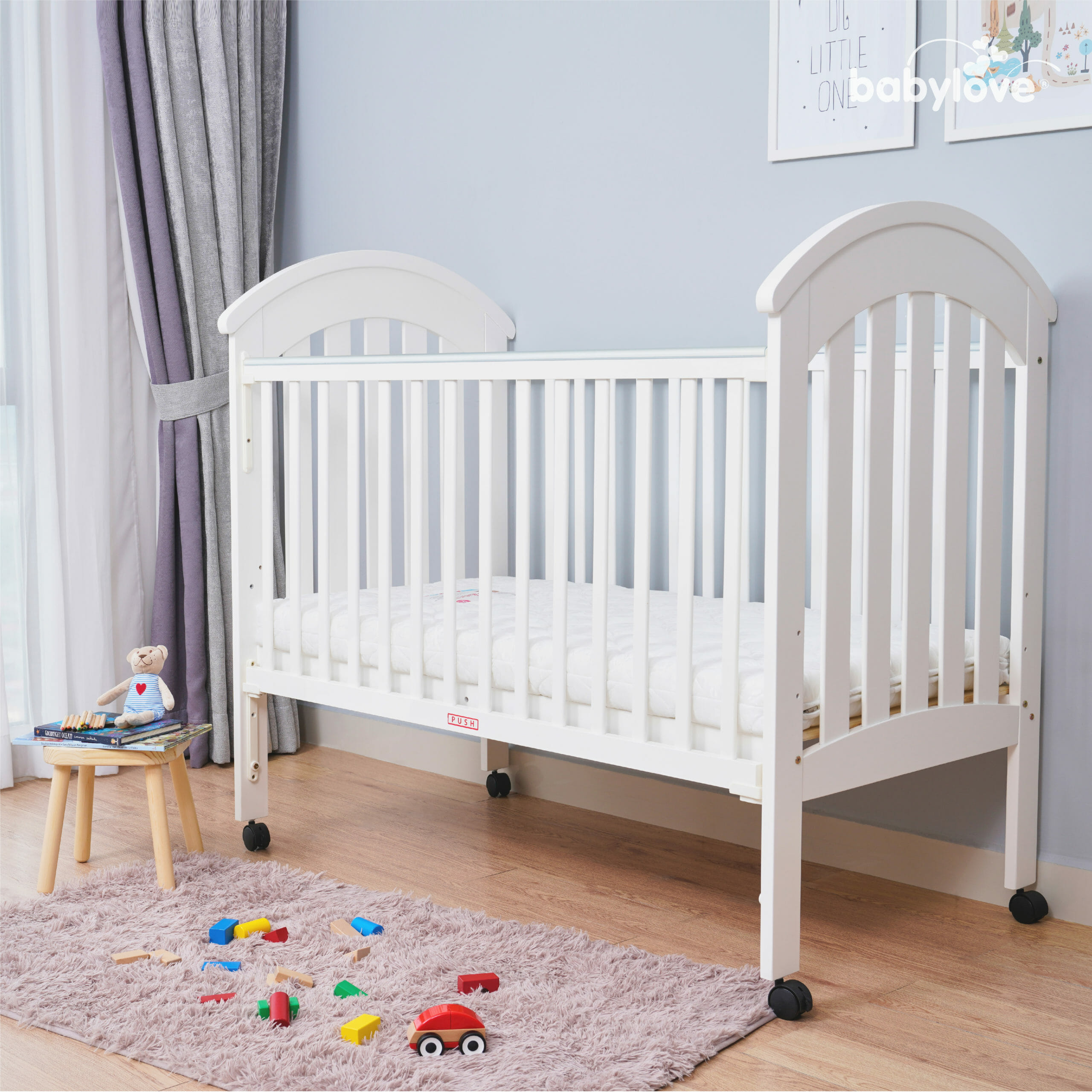 Babylove 4 in 1 Tory Cot Bed Solid Meranti Wood 130x70cm (NB TO 5 Years Old)