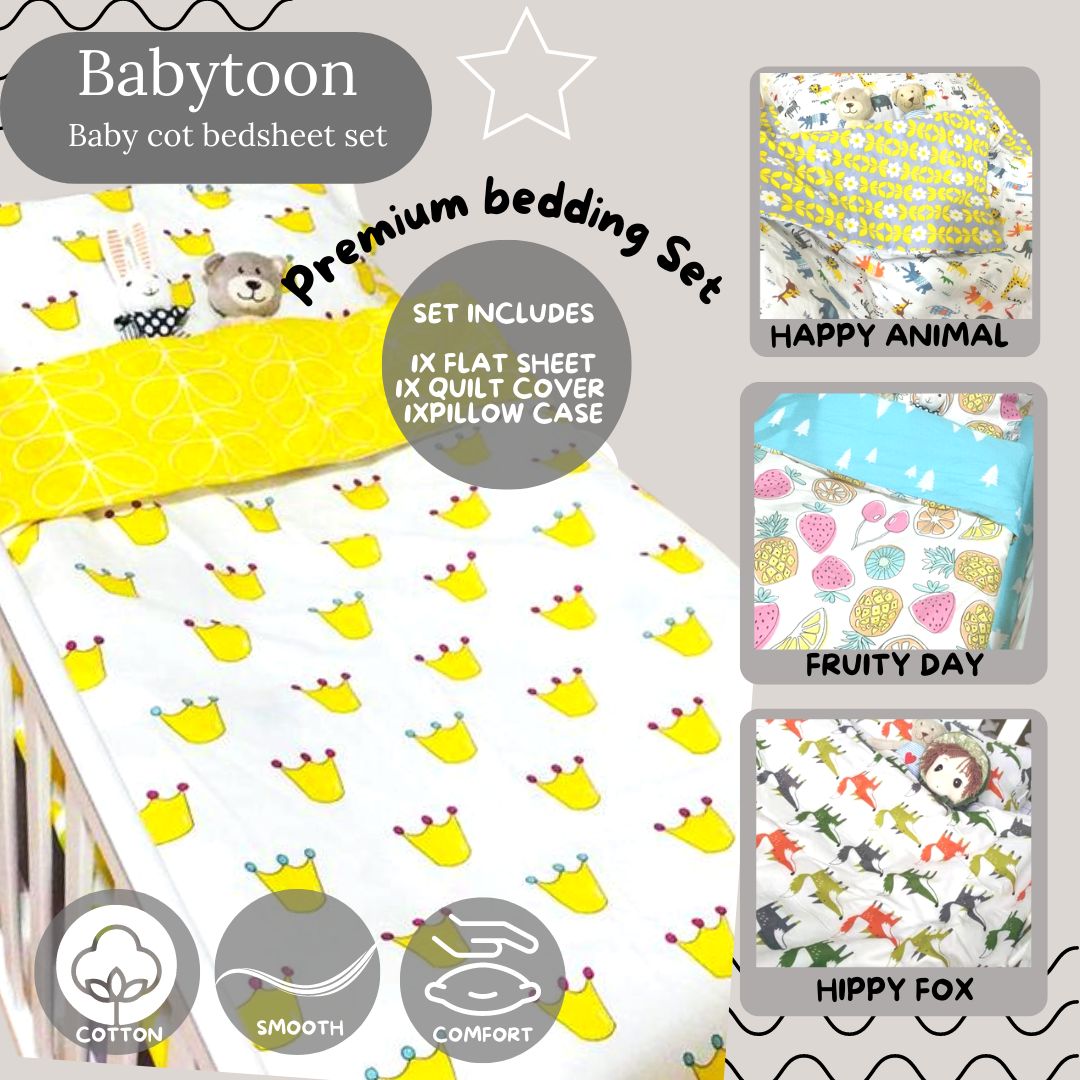 Babytoon Baby Cot & Crib 3pcs Bedding Set w/Quilt Cover