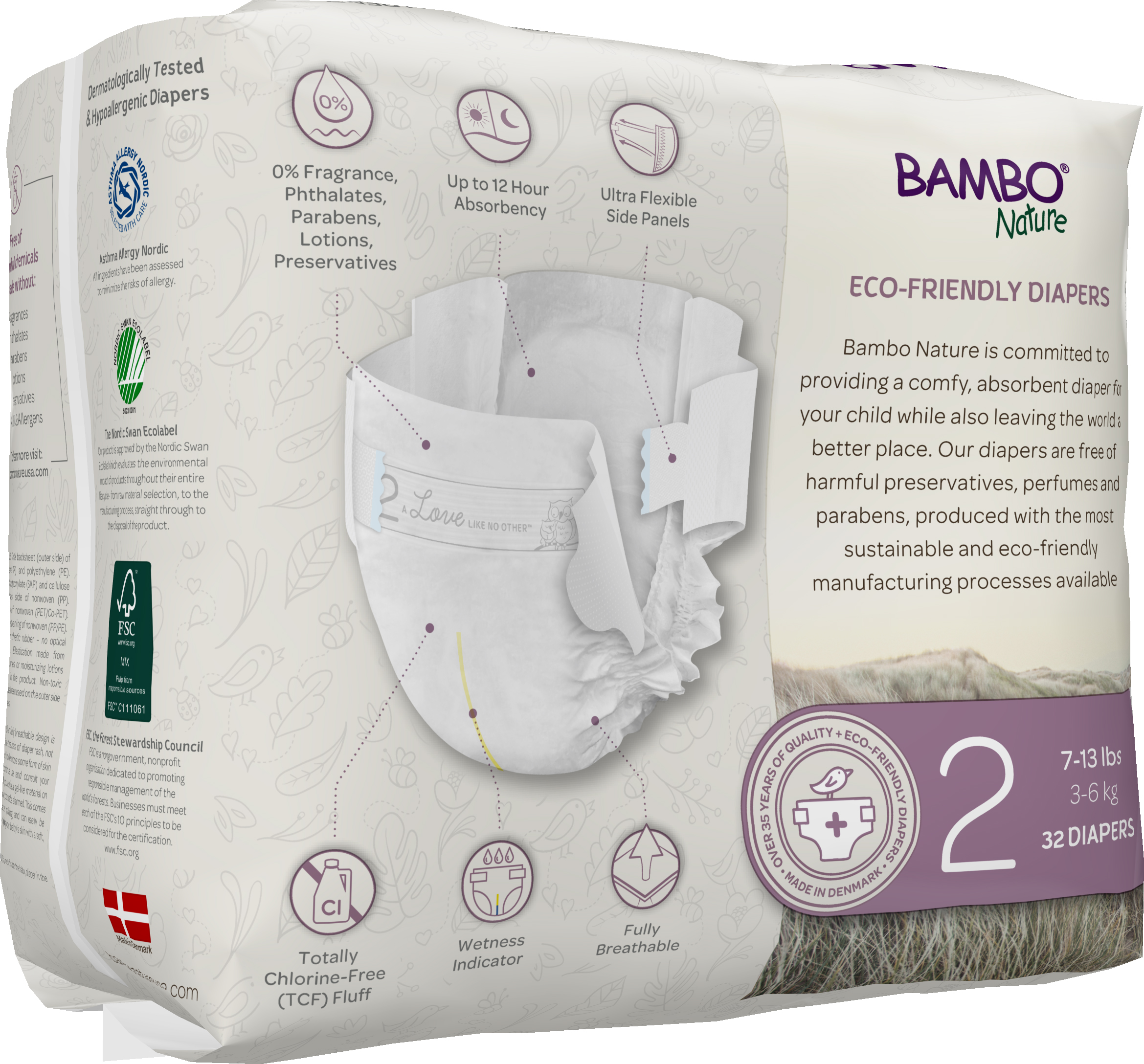 Bambo Nature Dream Baby Diaper Size 2 / 3-6 kg (32/pk)
