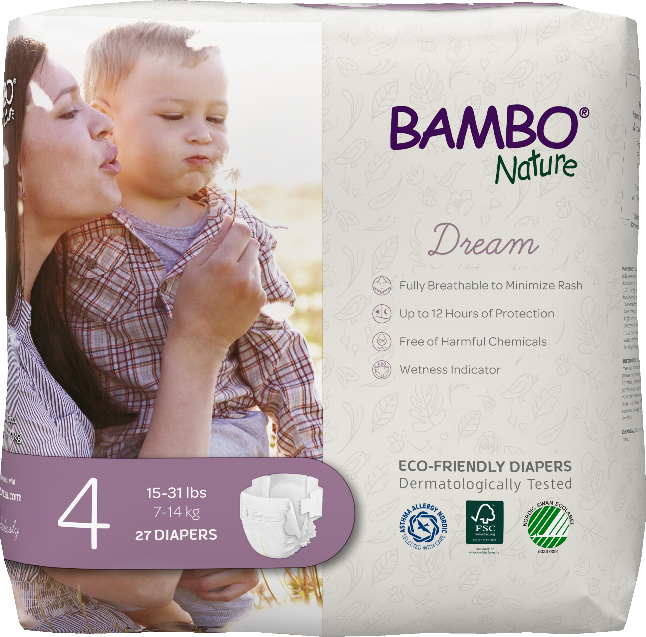 Bambo Nature Dream Baby Diaper Size 4 / 7-14 kg (27/pk)