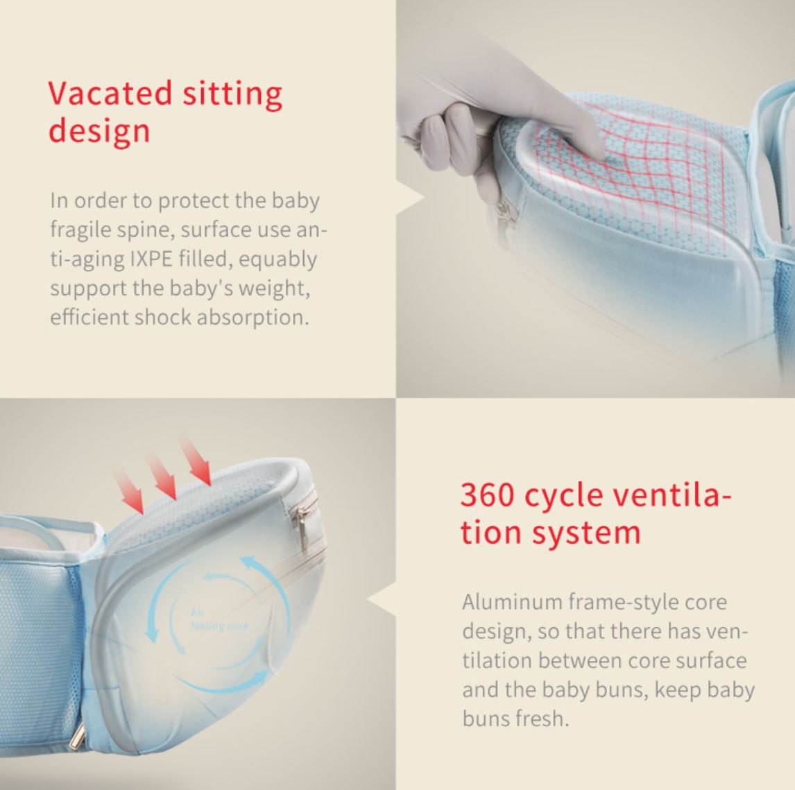 Bebear Foldable Aluminium Hipseat Baby Carrier -  Precious Comfort