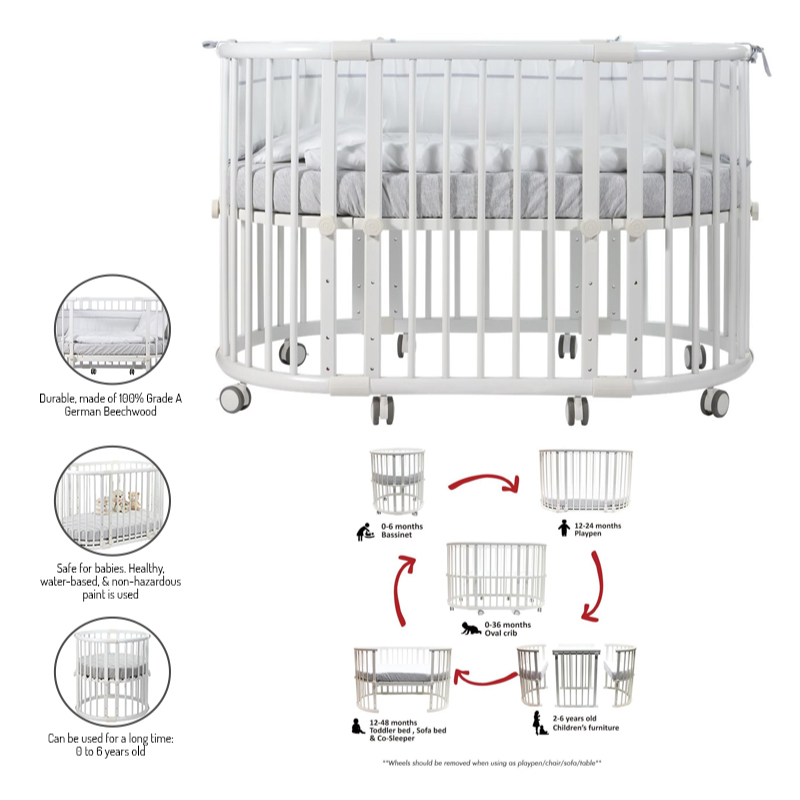 Beblum Sam Crib Bundle (White) with FREE Mattress, Bedding Set, Delivery & Assembly valued at $667