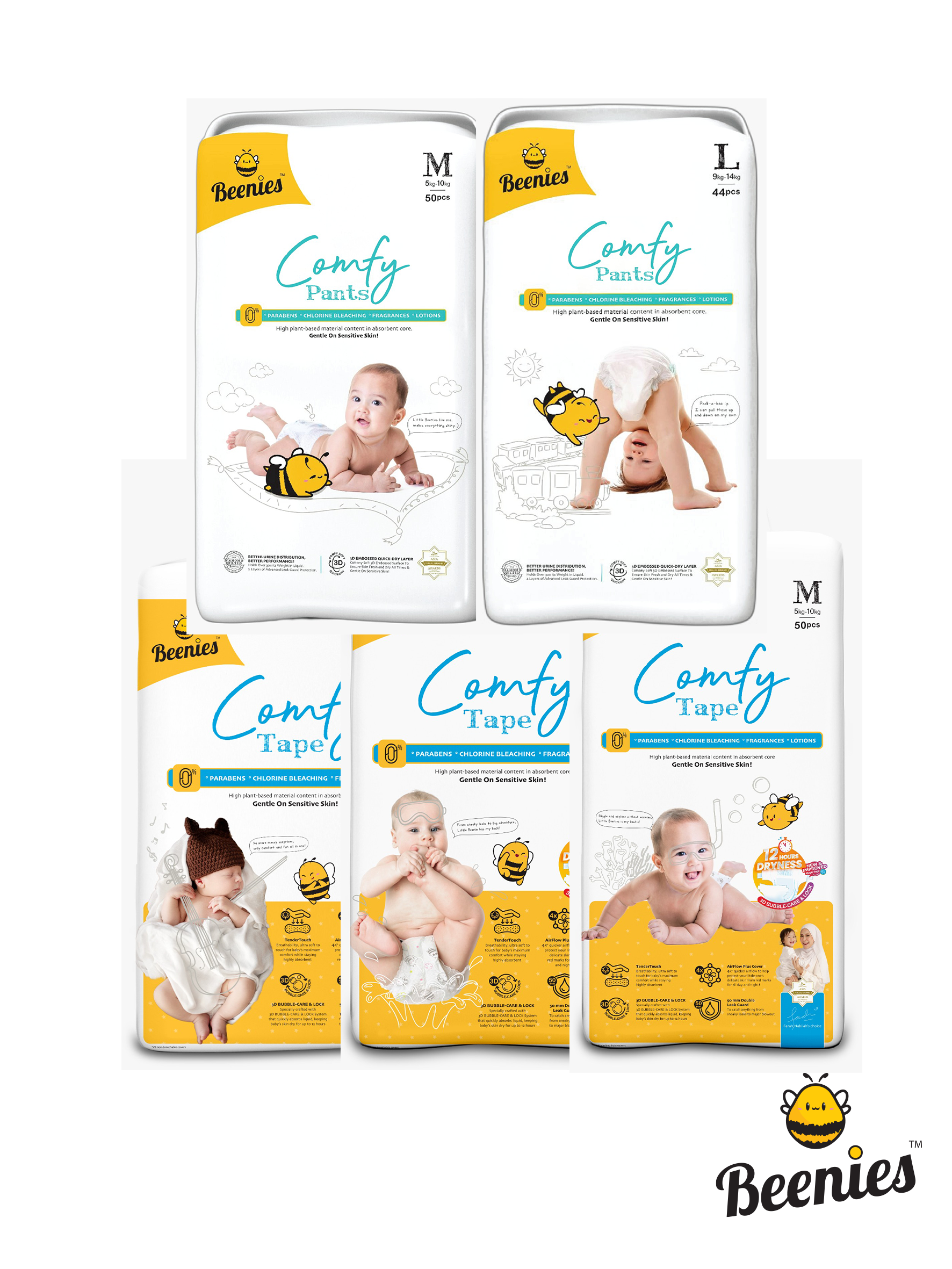 Beenies Baby Comfort Tape / Pants Diaper - All Sizes