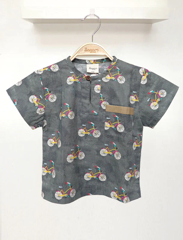 Lagom Kids Bicycle Boy Shirt - Jungle Green