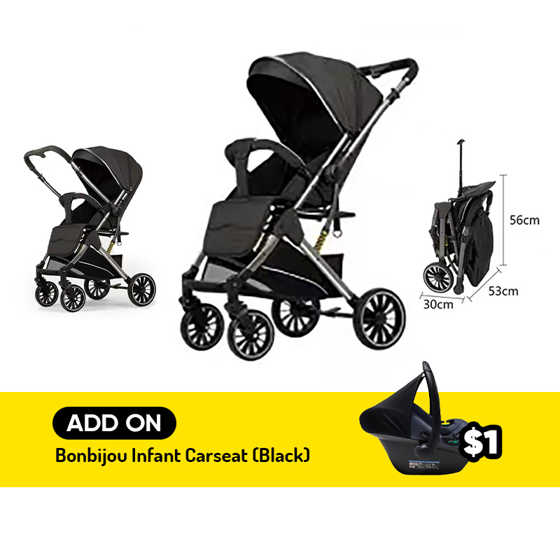 Bonbijou FLEXI-GO 2-Way Stroller + ADD ON $1 for Bonbijou Infant Carseat (Black)