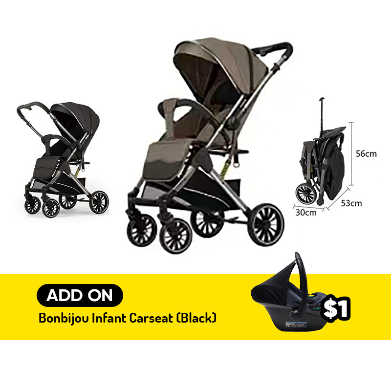 Bonbijou FLEXI-GO 2-Way Stroller + ADD ON $1 for Bonbijou Infant Carseat (Black)