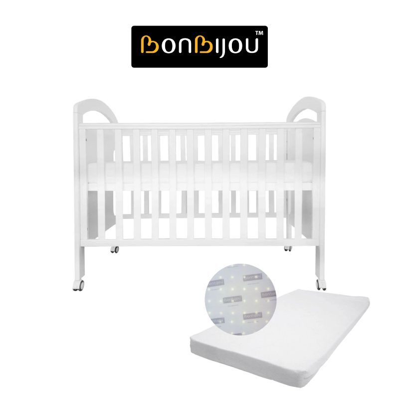 Bonbijou Osito 5-in-1 Baby Cot + Anti Dust-Mite Foam Mattress With Hole (24x47x4