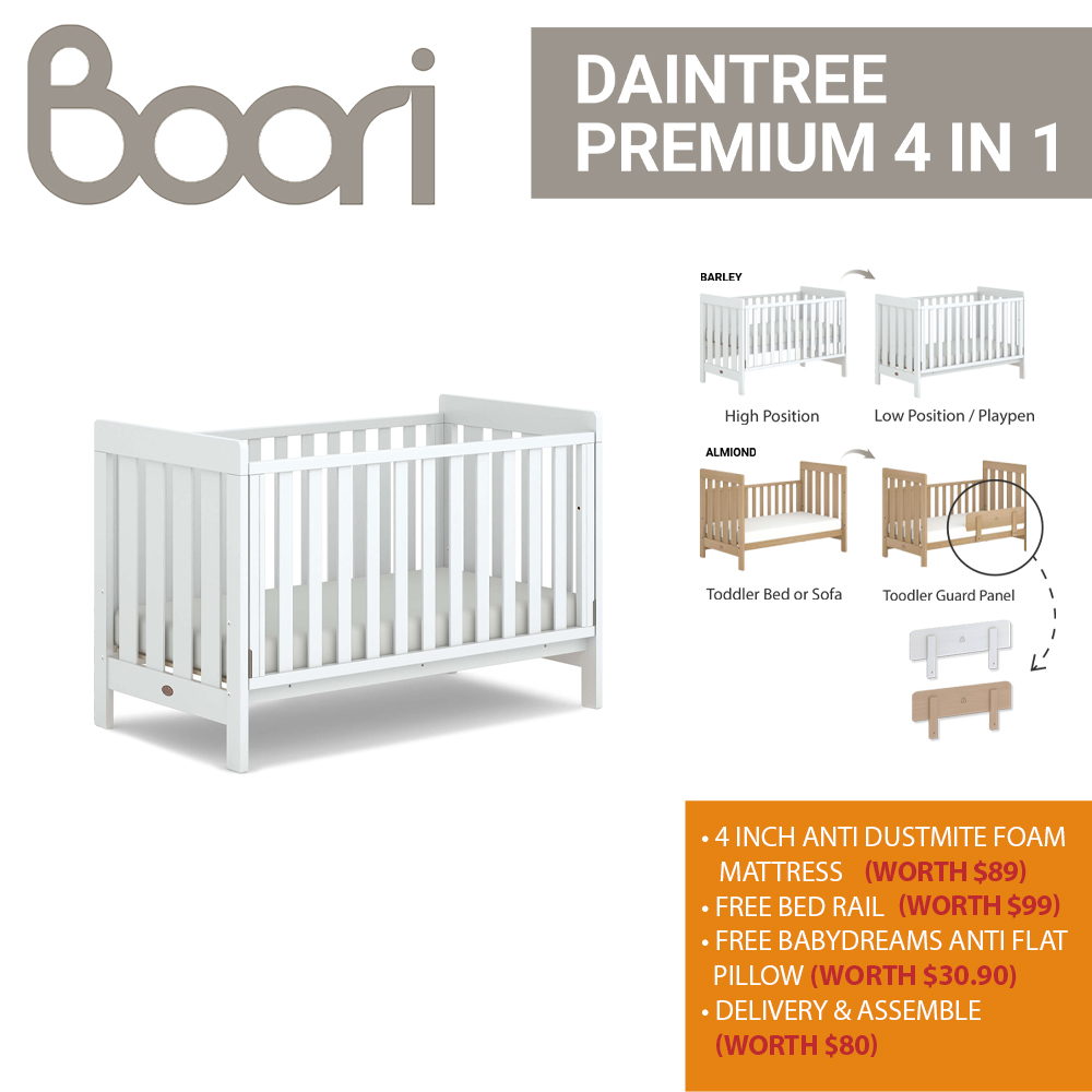 Boori Daintree Premium 4 in 1 Convertible Cot with Dropside PWP Options