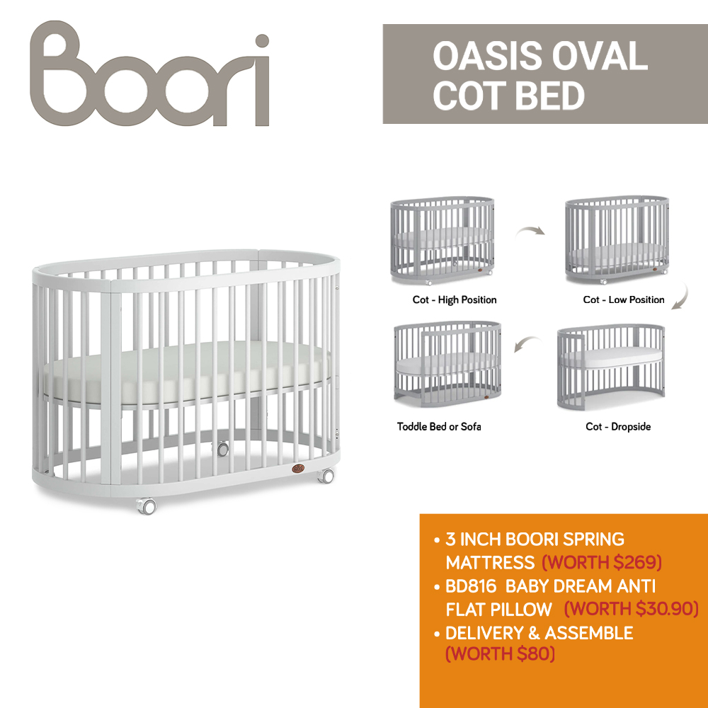 Boori Oasis Oval 10-in-1 Convertible Cot (Barley / Beech)