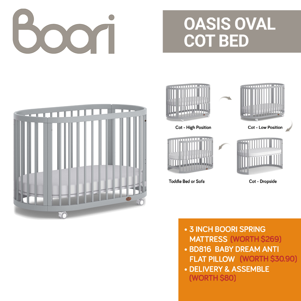 Boori Oasis Oval 10-in-1 Convertible Cot (Pebble)