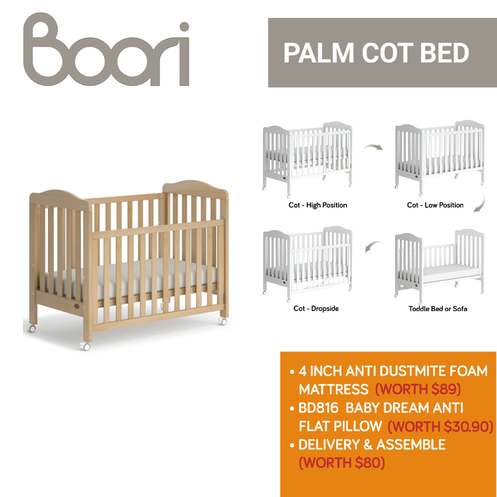 Boori Palm 4 in 1 Convertible Cot with Dropside