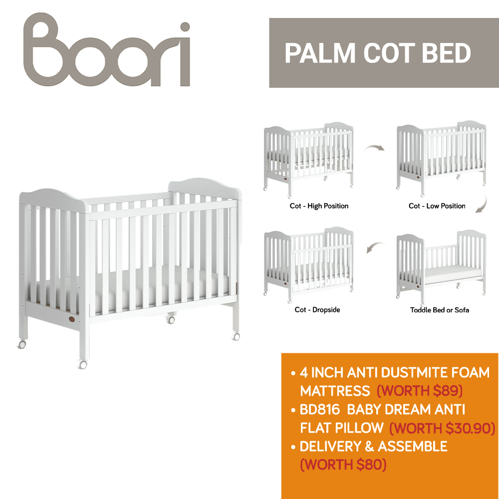 Boori Palm 4-in-1 Convertible Cot with Dropside