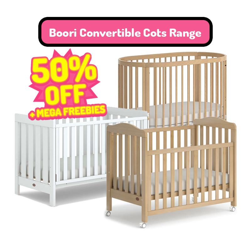 Boori Convertible Cots Range @ 50% OFF + Mega Freebies!