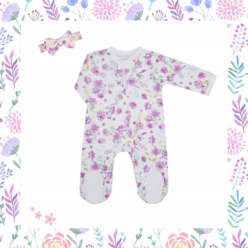 Baby Lovett Sleep and Play Suit (Floral Love) with Headband