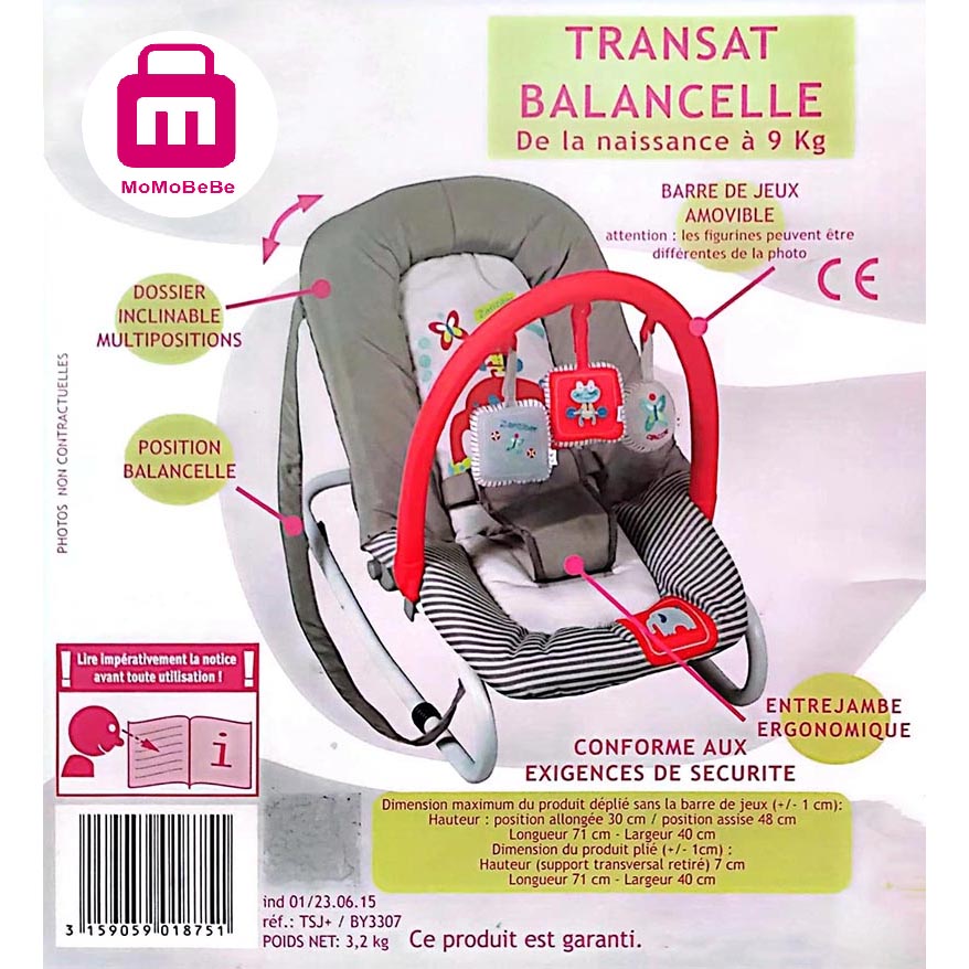 Momobebe baby bouncer Manual Newborn to 9m Lightweigh portable baby chair 3 position Reclining