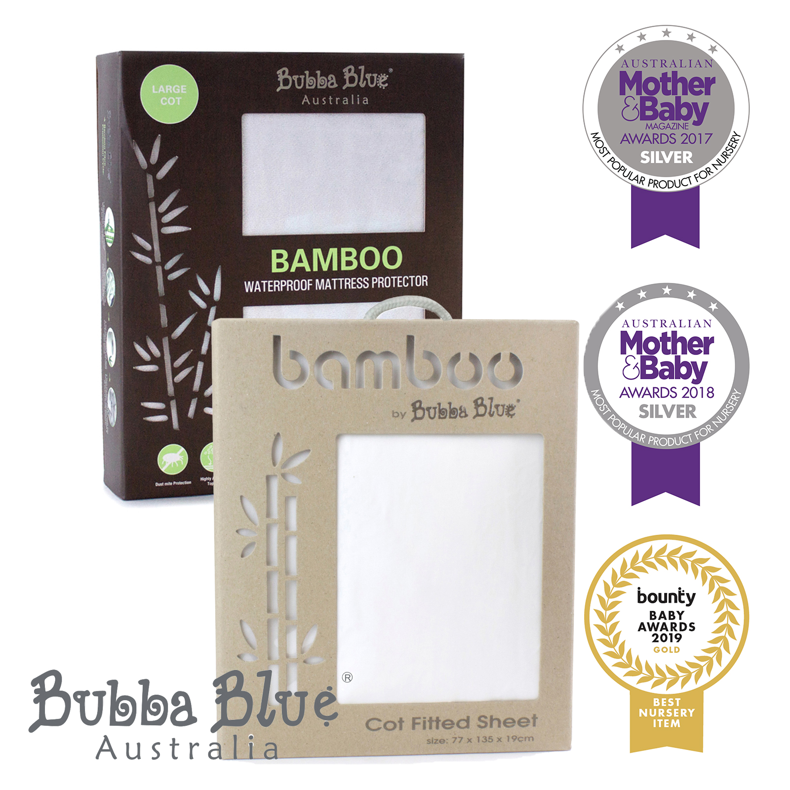 Bubba Blue Bamboo Cot Mattress Protector & Bamboo Cot Fitted Sheet- Bundle Pack