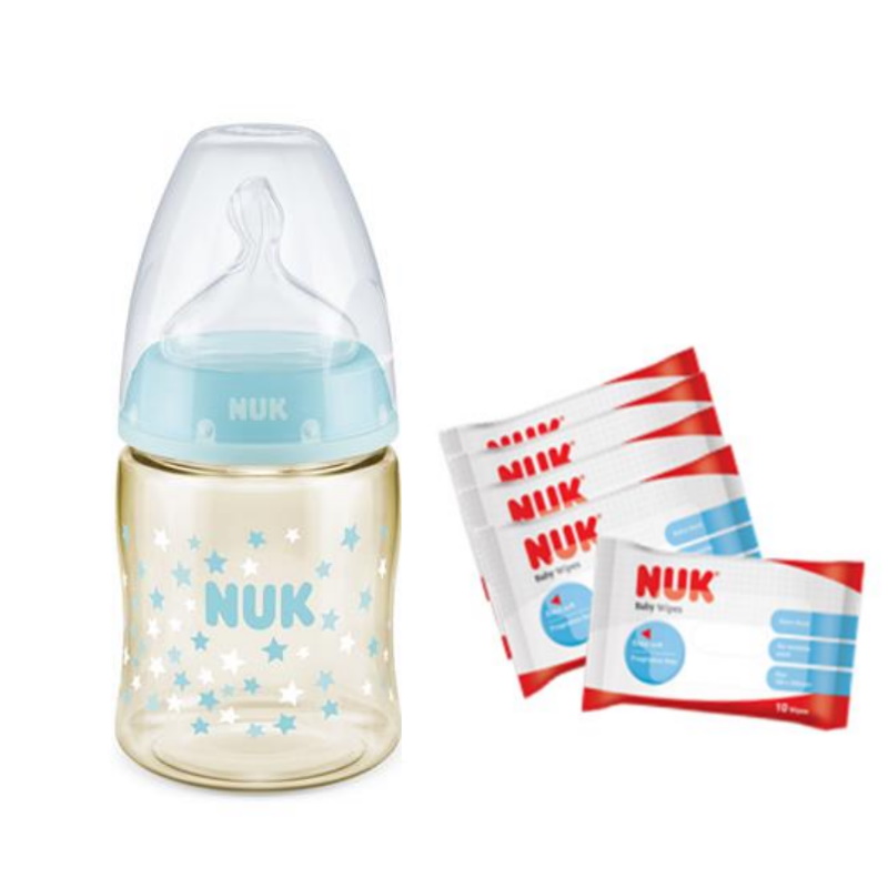 NUK 10s Baby Wipes 5 Packs(x1) + PCH 150ml PPSU Bottle S1 M(x1)