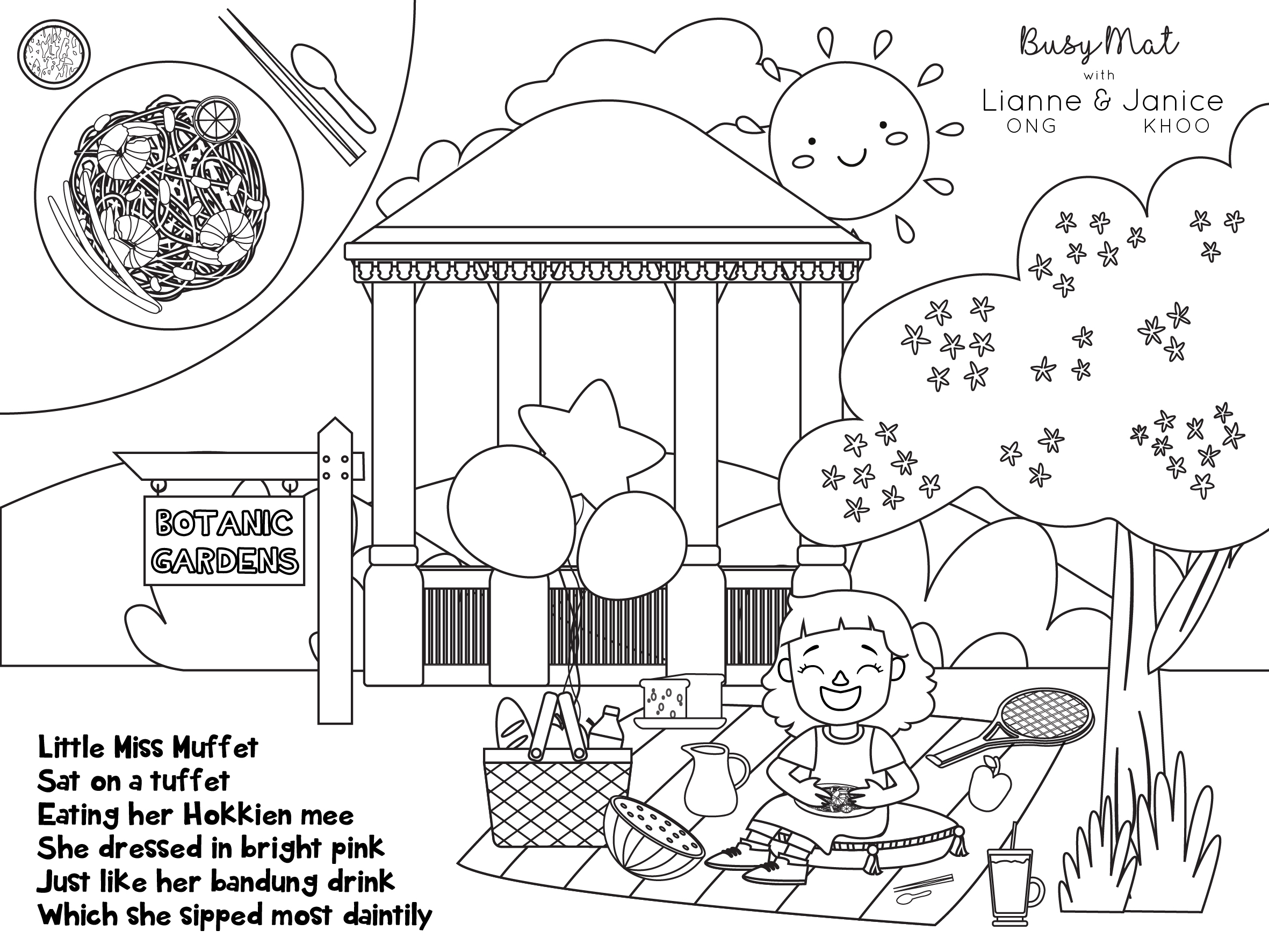 Busy Mat Singapore Hawker Food Nursery Rhyme Travel Series Placemat: Little Miss Muffet - Hokkien Mee (Placemat Only)